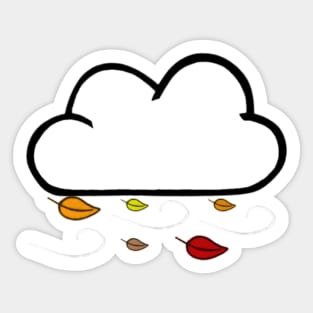 Windy Cloud Pattern With Fall Colored Leaves (Black) Sticker